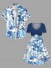 Plus Size Octopus Starfish Shell Print Cinched Hawaii Dress -  