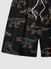 Plus Size Stick Figure Dinosaur Print Hawaii Beach Shorts For Men -  