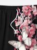 Plus Size Floral Branch Butterfly Print Hawaii Drawstring Beach Shorts For Men -  