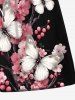 Plus Size Floral Branch Butterfly Print Hawaii Drawstring Beach Shorts For Men -  
