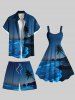 Plus Size Coconut Tree Sea Meteor Ombre Galaxy Print Hawaii Drawstring Beach Shorts For Men -  