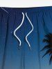 Plus Size Coconut Tree Sea Meteor Ombre Galaxy Print Hawaii Drawstring Beach Shorts For Men -  