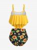 Maillot de Bain Tankini Péplum à Bretelle Réglable Tournesol Imprimé de Grande Taille - Jaune 5X
