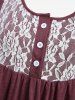 Plus Size Floral Lace Panel Buttons Sleeveless Tank Top -  