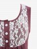 Plus Size Floral Lace Panel Buttons Sleeveless Tank Top -  