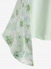 Plus Size Floral Leaf Print Mock Buttons Patchwork 2 in 1 Top -  