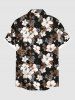Plus Size Ombre Floral Leaves Print Hawaii Button Pocket Shirt For Men -  