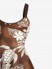 Robe débardeur grande taille à imprimé ethnique ombré et feuilles tropicales et tortues hawaïennes - café L