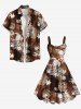 Robe débardeur grande taille à imprimé ethnique ombré et feuilles tropicales et tortues hawaïennes - café L