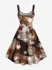 Robe débardeur grande taille à imprimé ethnique ombré et feuilles tropicales et tortues hawaïennes - café L
