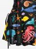 Colorful Octopus Jellyfish Seahorse Coral Fish Print Hawaii Sea Creatures Lace Up A Line Tank Dress -  