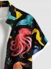 Plus Size Colorful Octopus Jellyfish Seahorse Coral Fish Print Hawaii Sea Creatures Button Pocket Shirt For Men -  