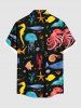Plus Size Colorful Octopus Jellyfish Seahorse Coral Fish Print Hawaii Sea Creatures Button Pocket Shirt For Men -  