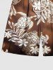 Short Hawaïen à Imprimé Feuilles Tropicales et Tortue avec Cordon de Serrage Grande-Taille pour Hommes - café 2XL