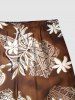 Short Hawaïen à Imprimé Feuilles Tropicales et Tortue avec Cordon de Serrage Grande-Taille pour Hommes - café 2XL