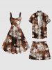 Short Hawaïen à Imprimé Feuilles Tropicales et Tortue avec Cordon de Serrage Grande-Taille pour Hommes - café 4XL