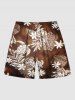Short Hawaïen à Imprimé Feuilles Tropicales et Tortue avec Cordon de Serrage Grande-Taille pour Hommes - café 4XL