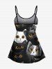 Haut de Tankini Chat Mignon Imprimé en Deux Couleurs à Bretelle Ajustable (Haut) - Noir 6X