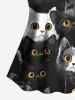 Haut de Tankini Chat Mignon Imprimé en Deux Couleurs à Bretelle Ajustable (Haut) - Noir 6X