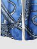 Chemise Boutonnée Pieuvre de Mer Imprimée de Grande Taille avec Poche - Bleu 4XL