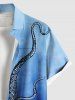 Chemise Boutonnée Pieuvre de Mer Imprimée de Grande Taille avec Poche - Bleu 4XL