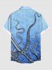 Chemise Boutonnée Pieuvre de Mer Imprimée de Grande Taille avec Poche - Bleu 4XL