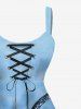 Robe Ligne A Pieuvre Ombrée Imprimés de Grande Taille à Lacets - Bleu 3X