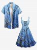 Robe Ligne A Pieuvre Ombrée Imprimés de Grande Taille à Lacets - Bleu 3X