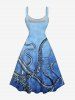 Robe Ligne A Pieuvre Ombrée Imprimés de Grande Taille à Lacets - Bleu 3X