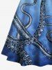 Robe Ligne A Pieuvre Ombrée Imprimés de Grande Taille à Lacets - Bleu 3X