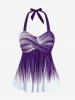 Plus Size Halter Backless Empire Waist Modest Boyshorts Tankini Swimsuit -  