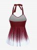 Tankini Rembourré à Dos Nu à Col Halter Grande Taille - Rouge foncé 2X