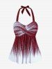 Tankini Rembourré à Dos Nu à Col Halter Grande Taille - Rouge foncé 2X
