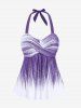 Plus Size Halter Backless Empire Waist Modest Boyshorts Tankini Swimsuit -  