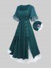 Plus Size Lace Up Grommets Split Ruffles Sleeve Square Neck Dress -  