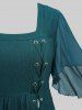 Plus Size Lace Up Grommets Split Ruffles Sleeve Square Neck Dress -  