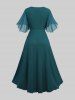 Plus Size Lace Up Grommets Split Ruffles Sleeve Square Neck Dress -  