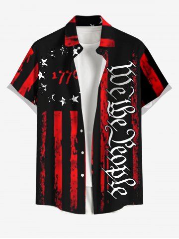Plus Size Patriotic American Flag Letters Print Buttons Pocket Shirt For Men - BLACK - 3XL