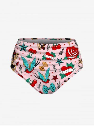 Bird Cherry Heart Anchor Bowknot Cruise Print Hawaii Swim Bottom - LIGHT PINK - 2X