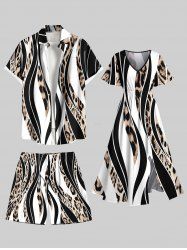 Leopard Curve Colorblock Print Plus Size Matching Hawaii Beach Outfit For Couples -  