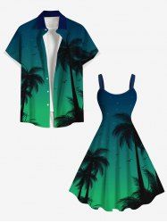 Coconut Tree Ombre Galaxy Print Plus Size Matching Hawaii Beach Outfit For Couples -  