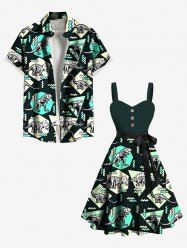 Dinosaur Geometric Graphic Zig Zag Print Plus Size Matching Hawaii Beach Outfit For Couples -  