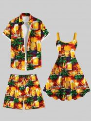 Fruits et Tasse de Plage Assortis à Imprimé Cocotiers Grande-Taille pour Couples - Orange 