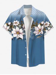 Plus Size Flower Leaf Plaid Ombre Print Hawaii Button Pocket Shirt For Men -  