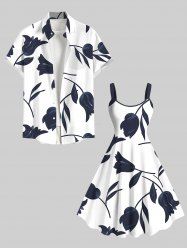 Costume de Plage Grande Taille Imprimé à Fleurs et Feuilles Assorti - Blanc 
