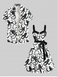 Octopus Two Tone Print Plus Size Matching Beach Outfit For Couples -  