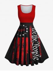 Plus Size Patriotic American Flag Letters Print 1950s Vintage Dress -  