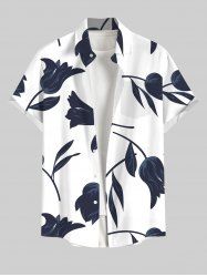 Chemise Fleurs et Feuilles Imprimées avec Poche de Grande Taille pour Homme - Blanc 4XL