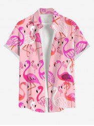 Plus Size Flamingo Print Buttons Pocket Hawaii Shirt For Men -  