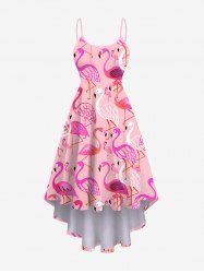 Plus Size Flamingo Print High Low Hawaii Cami Dress -  